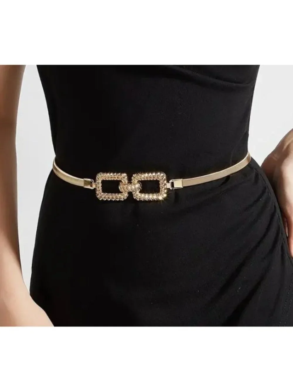 Gold Metal Chain Link Belt With Skinny Stretchy Waistband